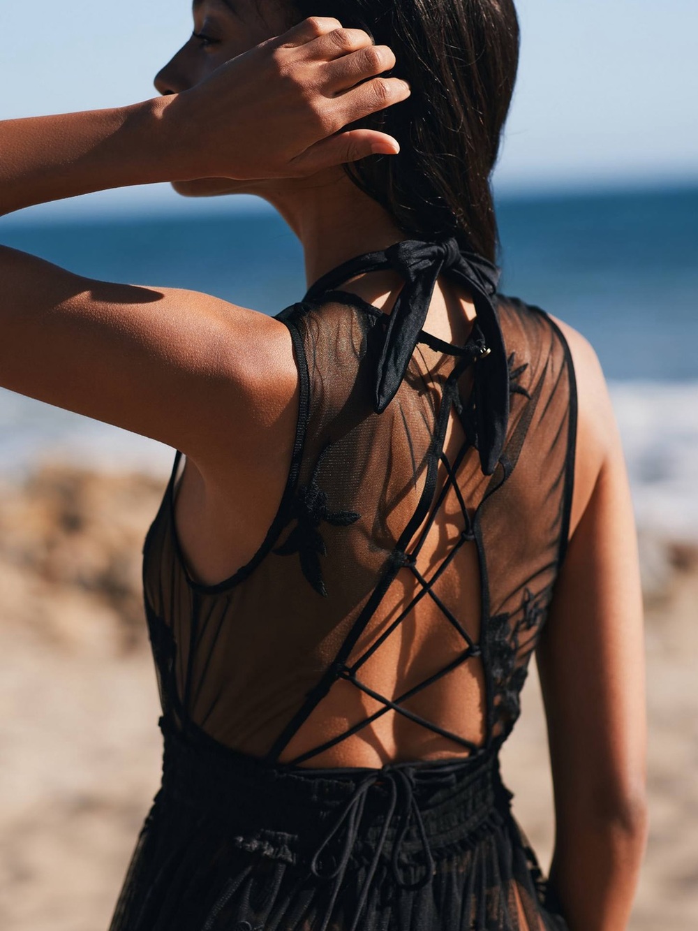 By Anthropologie Embroidered Black Mesh Maxi Dress - Picture 4 of 9
